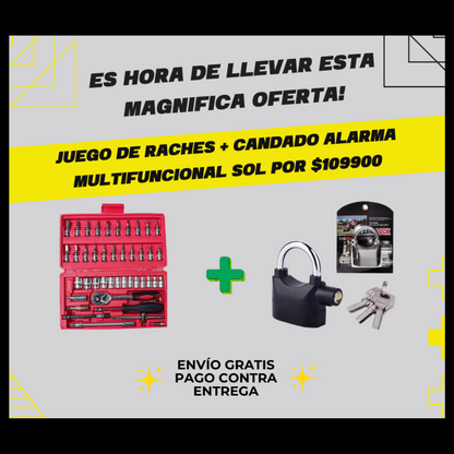 Combo juego de Raches y Candado Alarma Multifuncional