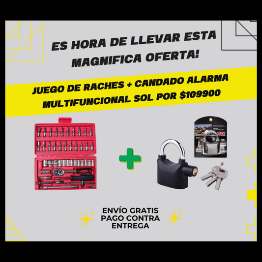 Combo juego de Raches y Candado Alarma Multifuncional